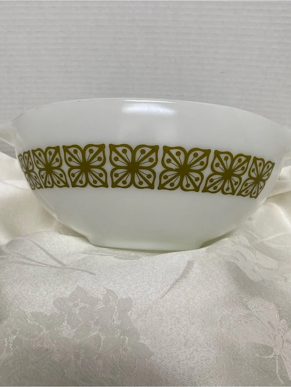 Vintage PYREX 4Qt #444 Autumn Square Floral Green Verde Cinderella Mixing Bowl
